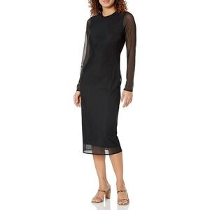 The‎ Drop Women Black Mesh Sleeve Sheer Illusion Midi Dress Keyhole Back